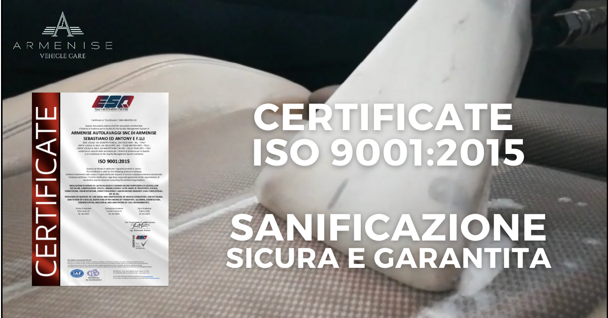 AVC da oggi è certificato ISO 9001:2015 – Armenise Vehicle Care